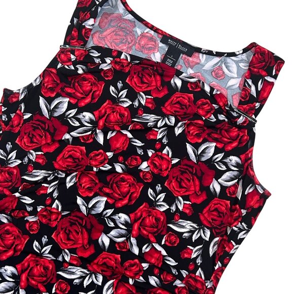White House Black Market Red & Black Rose Print Sleeveless Tank Top L 1869 - Picture 4 of 6